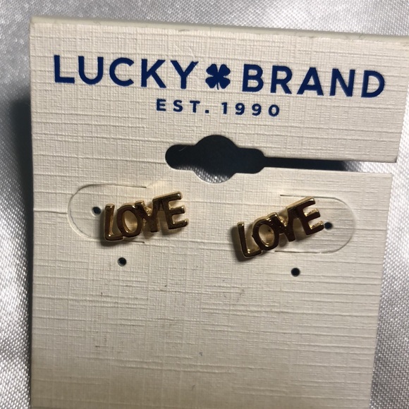 Lucky Brand Gold Tone LOVE In Print Stud Earrings NWT - Picture 8 of 10